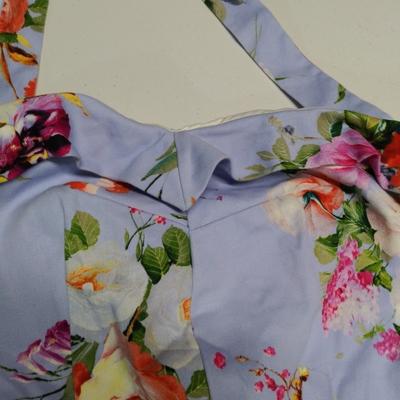 Purple Floral Bustier Crop Halter Top Vacation Size S - Picture 3 of 5